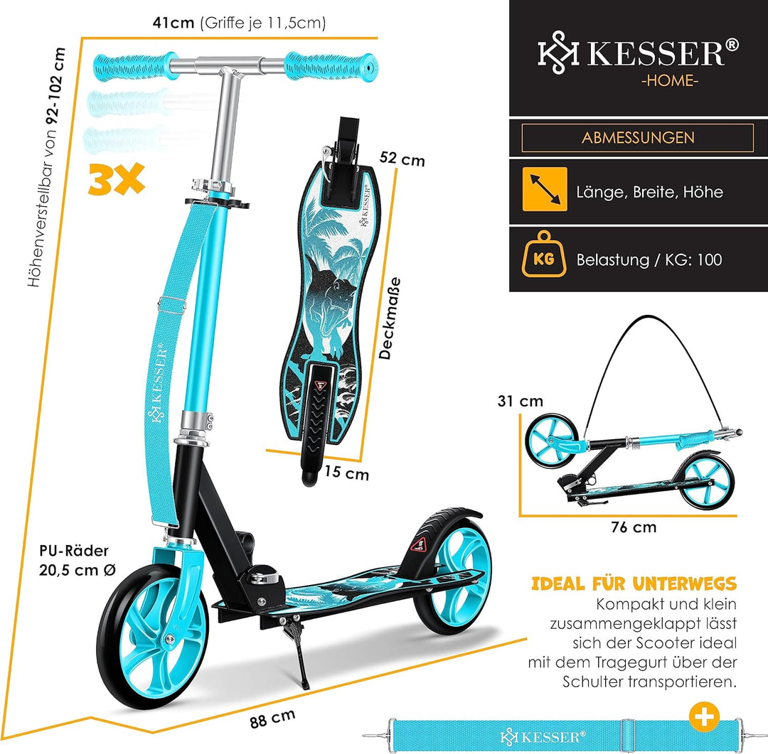 KESSER® Scooter Roller Kinderroller Cityroller Tretroller Kickroller Kickscooter Dino (Türkis), Dino