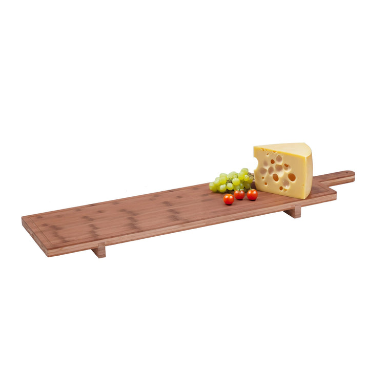 Spetebo XXL Käsebrett auf Füssen mit Griff - 100 x 26 cm - Holz Servierbrett mit Standfuss - Servier