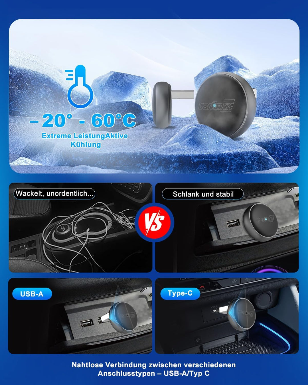 Carlinkit Wireless CarPlay & Android Auto Adapter – Mini Ultra 3, wandelt OEM-Kabelverbindung in kab