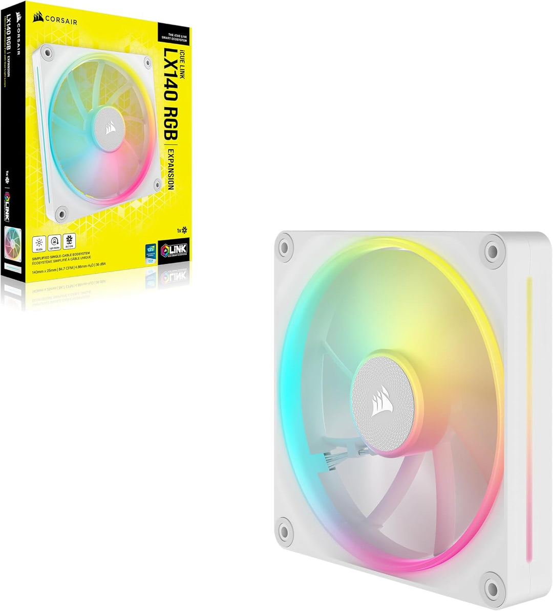 CORSAIR iCUE LINK LX140 RGB 140mm PWM-Lüfter Einzelpackung – Dual Light Loops – Erfordert iCUE LINK