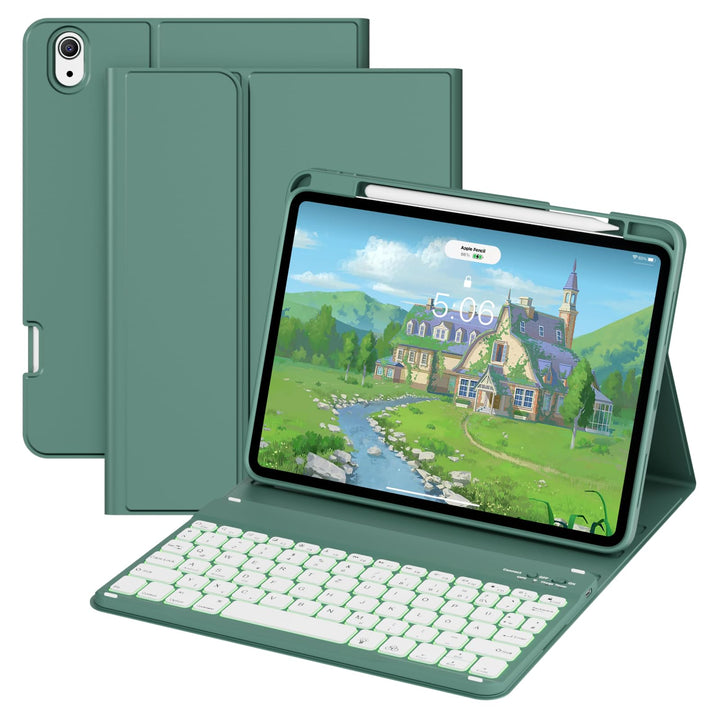 Hülle mit Tastatur für iPad A16 11/10 Generation (2025/2022, 11/10.9 Zoll)- 7 Farben Beleuchtete Mag