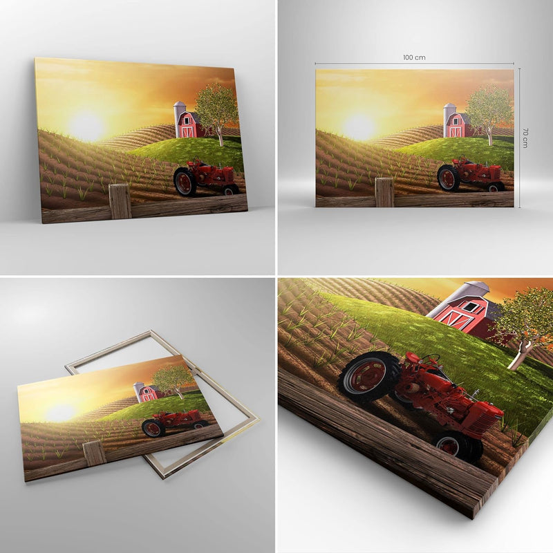 Bilder auf Leinwand 100x70cm Leinwandbild Morgen Bauernhof Feld Plantage Gross Wanddeko Bild Schlafz