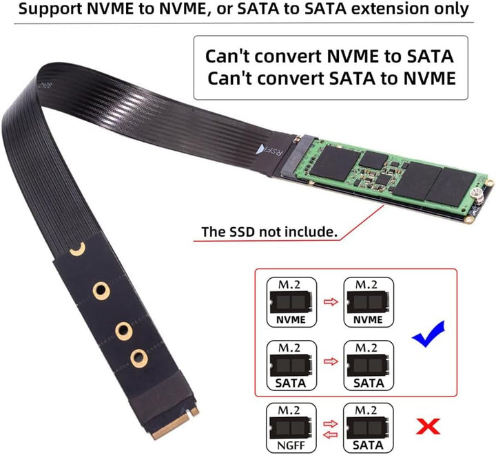 Xiwai NGFF M-Key NVME SSD Extender Karte mit PCI-E 4.0 Flexibles PCI-Express-Verlängerungskabel, 30