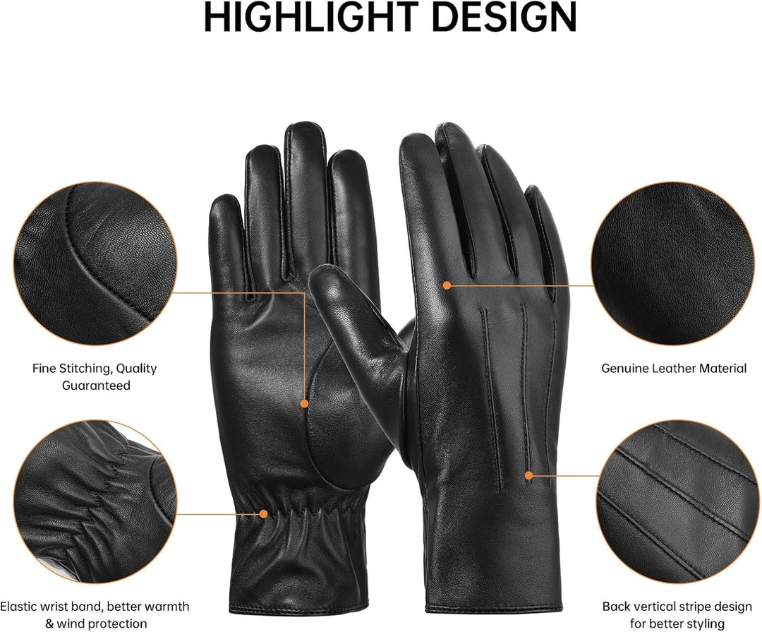 BISON DENIM leder handschuhe damen-Kaschmirverkleidung, Touchscreen und Winterhandschuhe Schwarz XL,