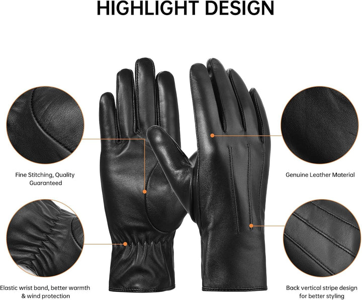 BISON DENIM leder handschuhe damen-Kaschmirverkleidung, Touchscreen und Winterhandschuhe Schwarz XL,