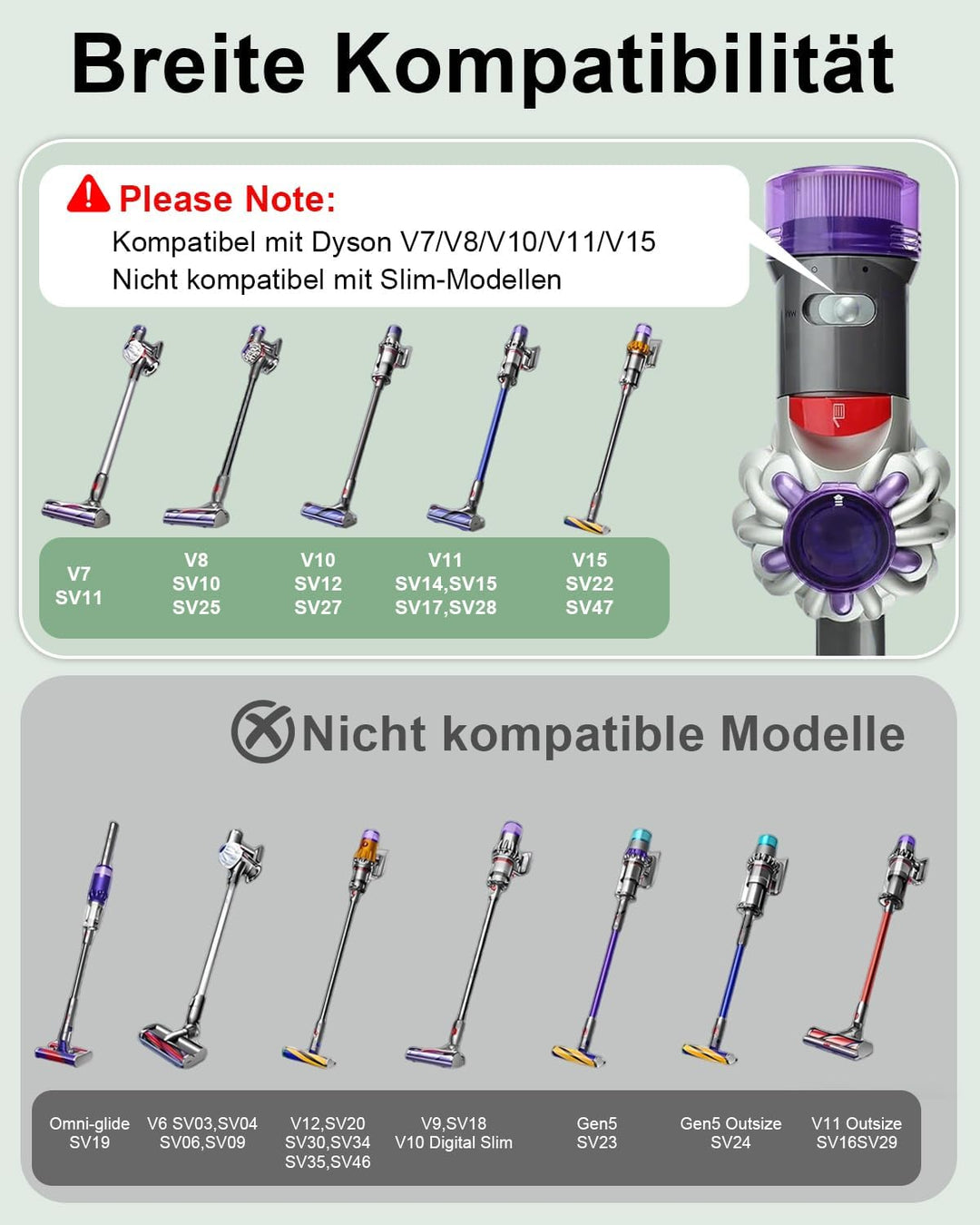 Waitley Bürste kompatibel mit Dyson V7 V8 V10 V11 V15 Staubsauger, Elektrische Bürste mit LED-Leucht