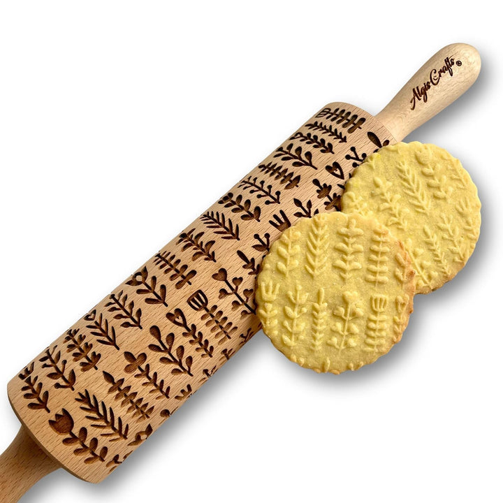 HERB PFLANZEN präge Nudelholz für hausgemachtes Gebäck. Gravierte Teigroller mit winzige Pflanzen fü