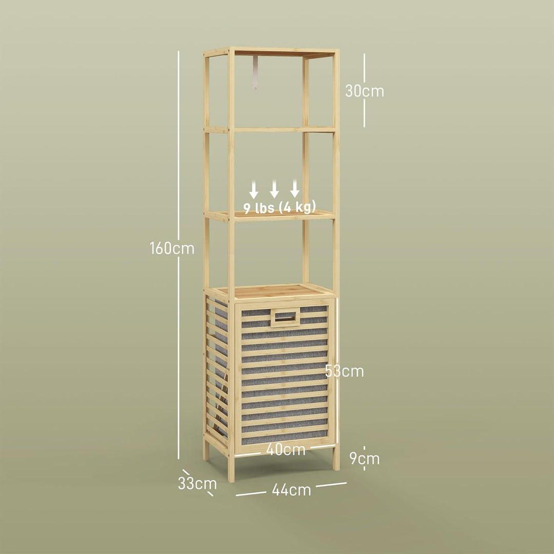 HOMCOM Badregal mit Wäschekorb, Badezimmerregal mit 3 Ebenen, Ausziehbarem Stoffkorb, Badschrank mit