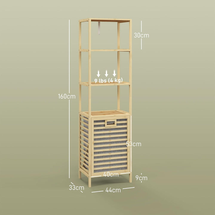 HOMCOM Badregal mit Wäschekorb, Badezimmerregal mit 3 Ebenen, Ausziehbarem Stoffkorb, Badschrank mit