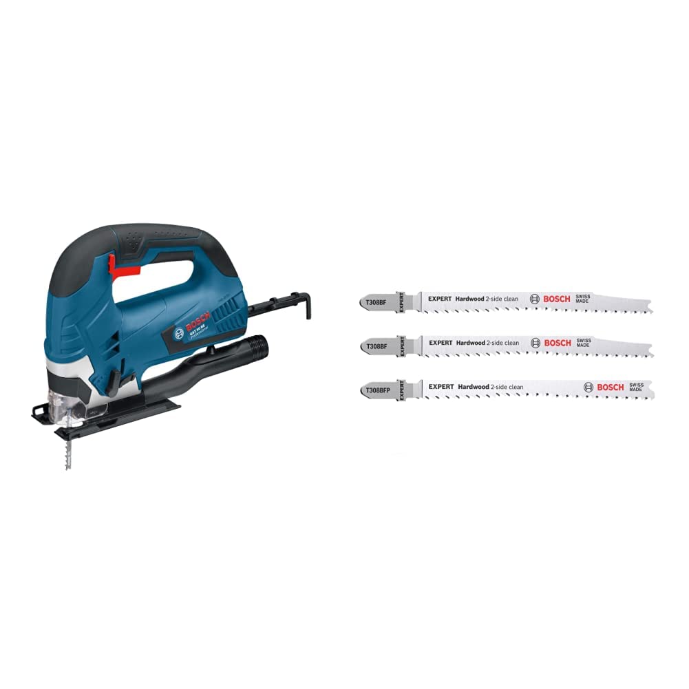 Bosch Professional Stichsäge, GST90BE/1 060158F060 + 3x Stichsägeblatt Set Expert ‘Hardwood 2-Side C