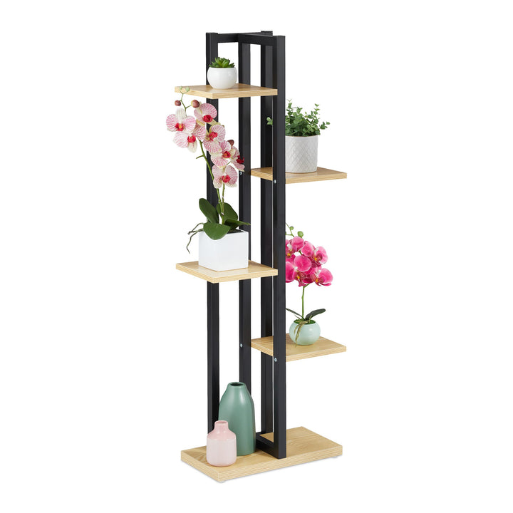 Relaxdays Pflanzenregal, Blumentreppe mit 5 Ablagen, HBT 117 x 43 x 22 cm, Stahl u. MDF, Blumenregal