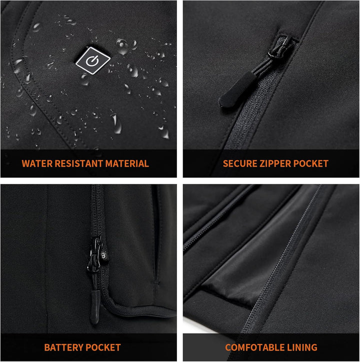 PROSmart Beheizbare Jacke für Damen wasserdichte Beheizte Jacke mit 12v Akku M Schwarz, M Schwarz