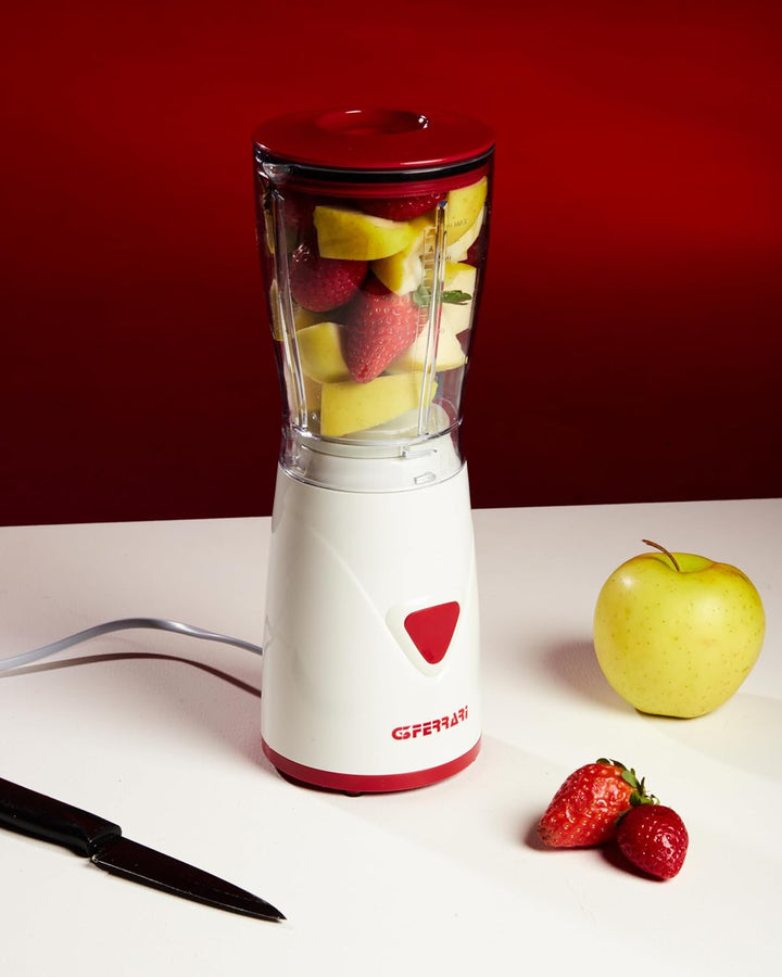 G3 Ferrari G20073 Mixer, 170 Watt, 500-cc-Kapazität, Pulse-Funktion, Edelstahlklingen, Weiss/Rot.