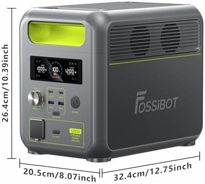 FOSSiBOT Tragbare Powerstation F1200, 1024Wh LiFePO4 Solargenerator mit 2 1200W AC Ausgänge, 100W Ty