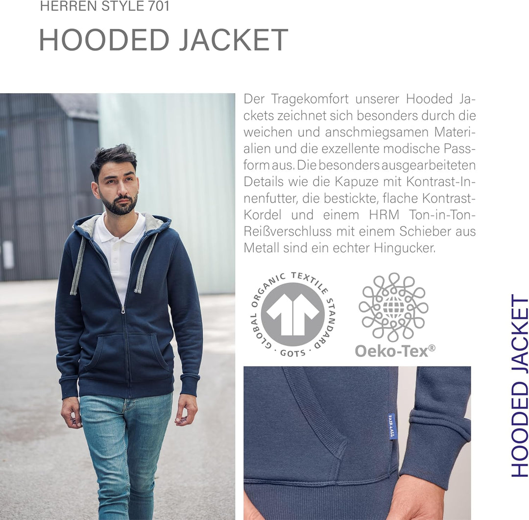 HRM Herren Hooded Jacket I Premium Kapuzenpullover Herren mit Kontrast-Innenfutter I Basic Hoodie mi
