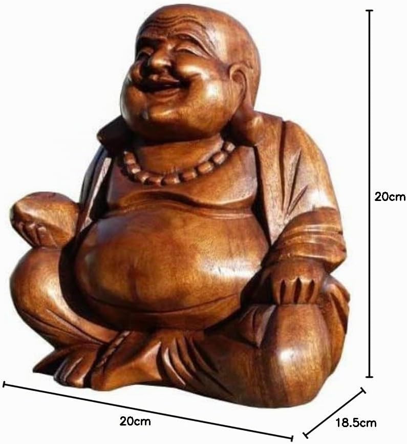 Wogeka - 20 cm lachender Buddha Happy - Holz Budda FENG Shui Bali Buda BH20