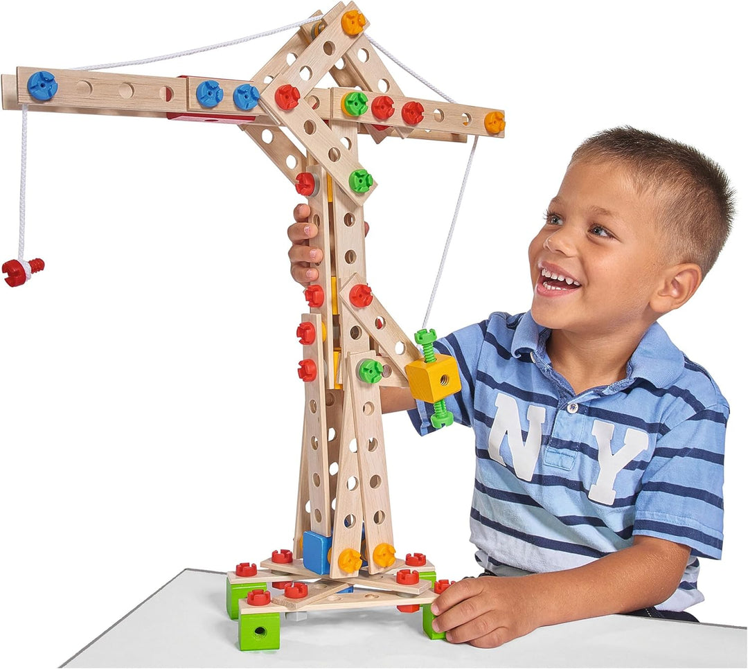 Eichhorn Constructor Kran, vielseitiges Holzspielzeug, 170 Bauteile, 5 Verschiedene Konstruktionen,