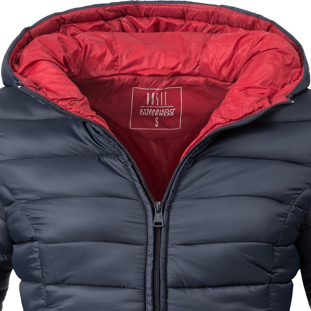 MARIKOO Damen Übergangsjacke leichte Steppjacke kurz mit Kapuze Lucy XS-3XL, Blau