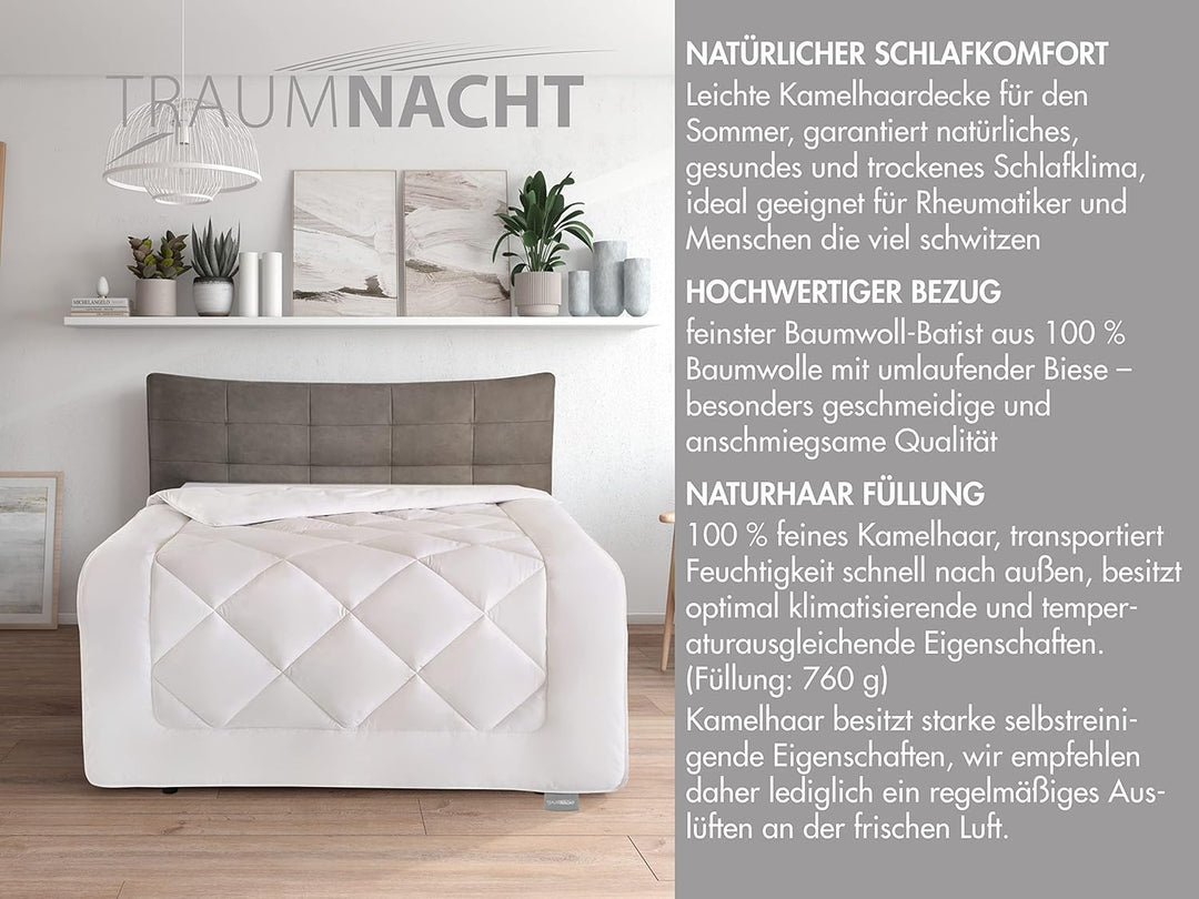 Traumnacht Kamelhaardecke, aus 100% Kamelhaar leichte Sommerdecke, 135 x 200 cm, weiss, Öko-Tex zert