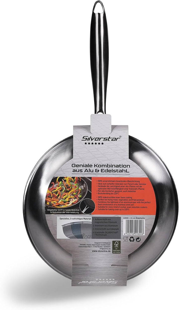 Silverstar Edelstahlpfanne 24 cm Wabenstruktur Sterne Kratzfeste Antihaft Pfanne Induktion, Wabenpfa