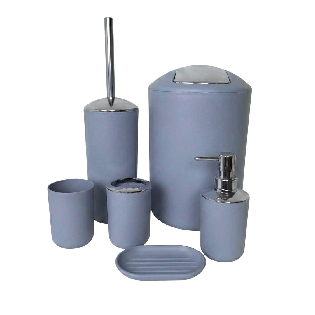 Badezimmer Set 6-teilig, Badaccessoires Komplettset Kunststoff, WC Garnitur mit Klobürste, Mülleimer