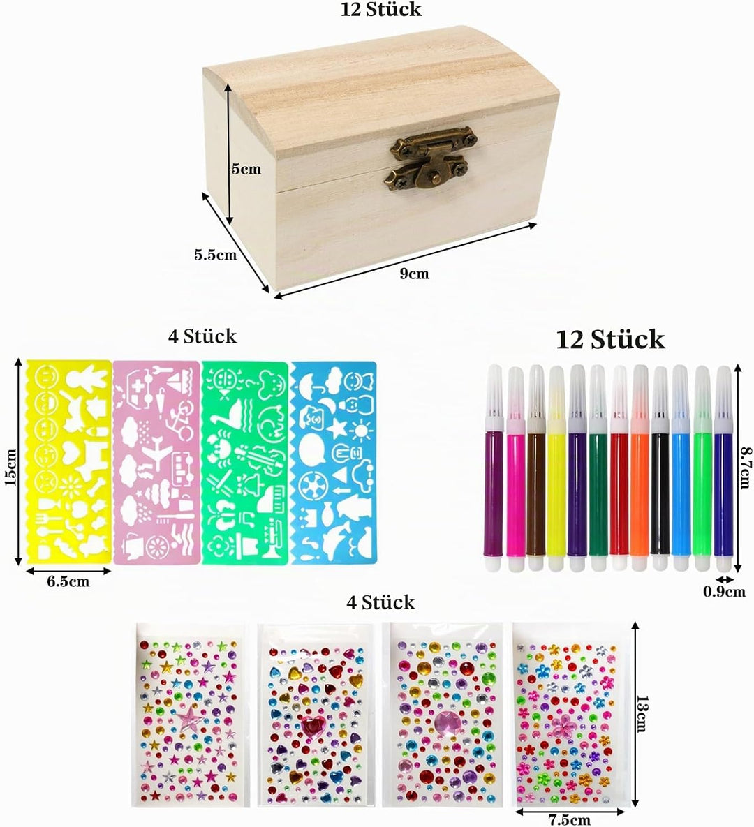 Holzkiste Klein Schatztruhe Schatzkiste - 12 Stück Holz Set Kleine Holzschatulle mit Deckel Diamanta