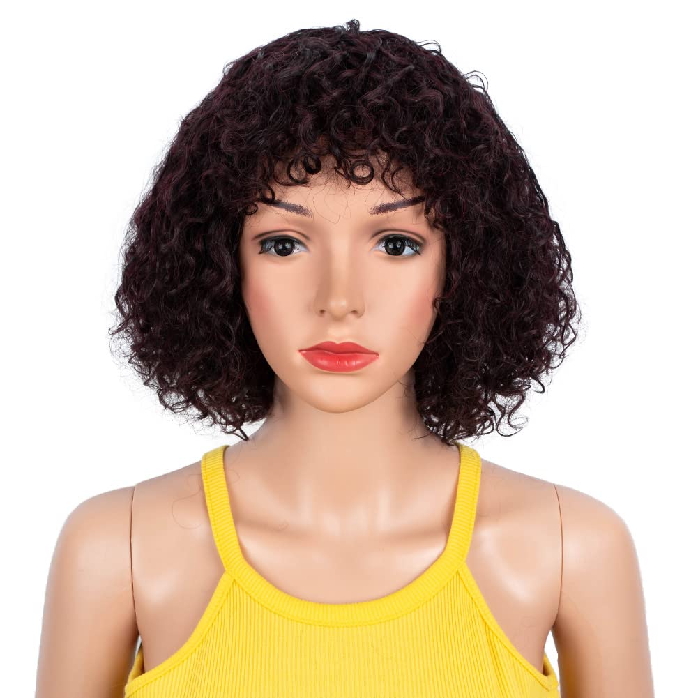 DÉBUT kurze lockige Perücke Ombre Perücke mit Pony Curl Fringe menschenähnliche perücke für Frauen 1