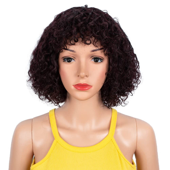 DÉBUT kurze lockige Perücke Ombre Perücke mit Pony Curl Fringe menschenähnliche perücke für Frauen 1