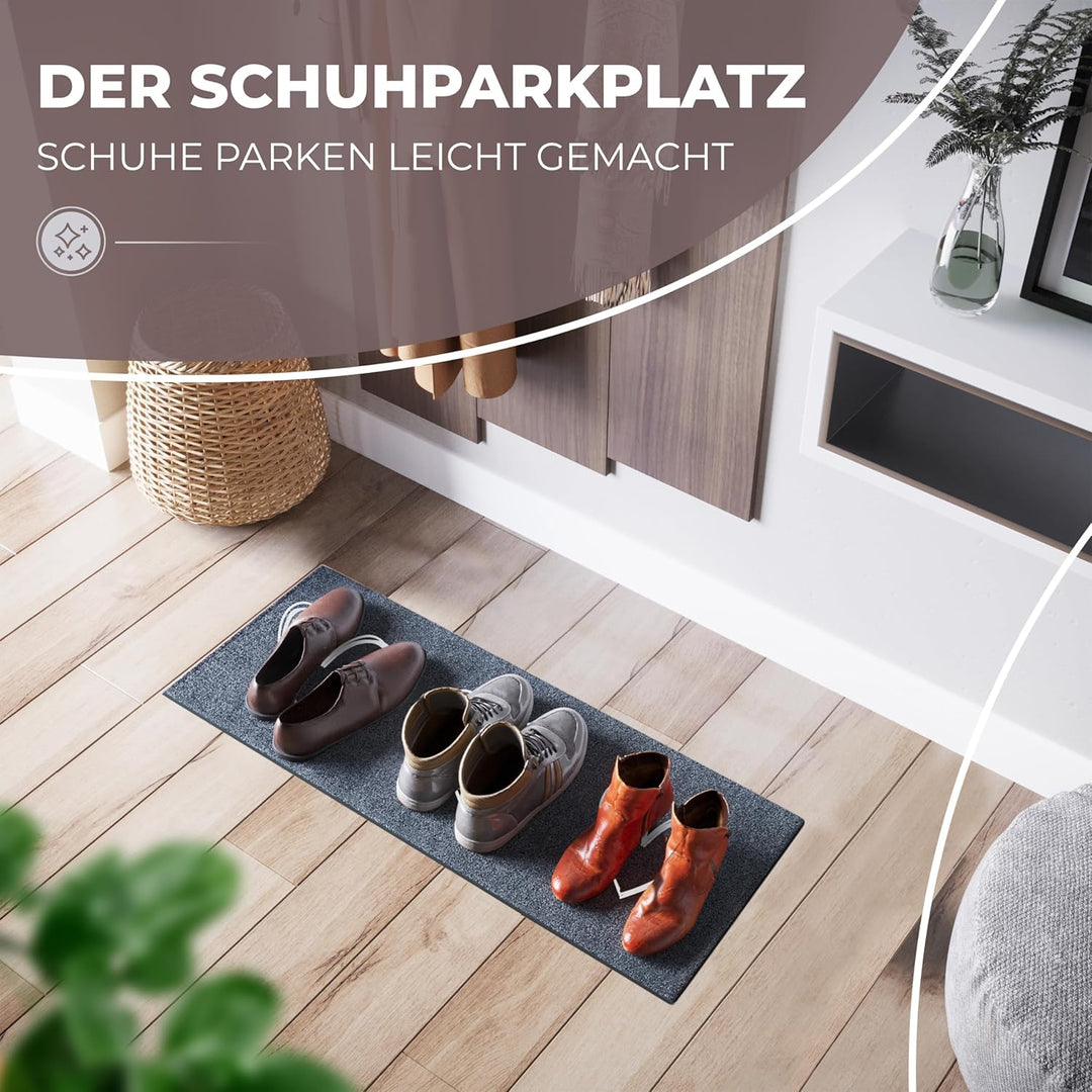 Schuhparkplatz Fussmatte 75x30cm Grau 3 Herze I Waschbar & rutschfest, Hochwertige Schuhmatte für In