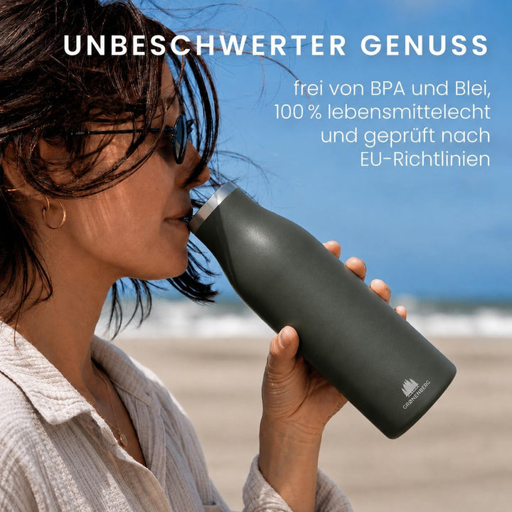 Groenenberg Trinkflasche Edelstahl 500ml oder 750ml | 100% Auslaufsicher | Thermosflasche Kohlensäur