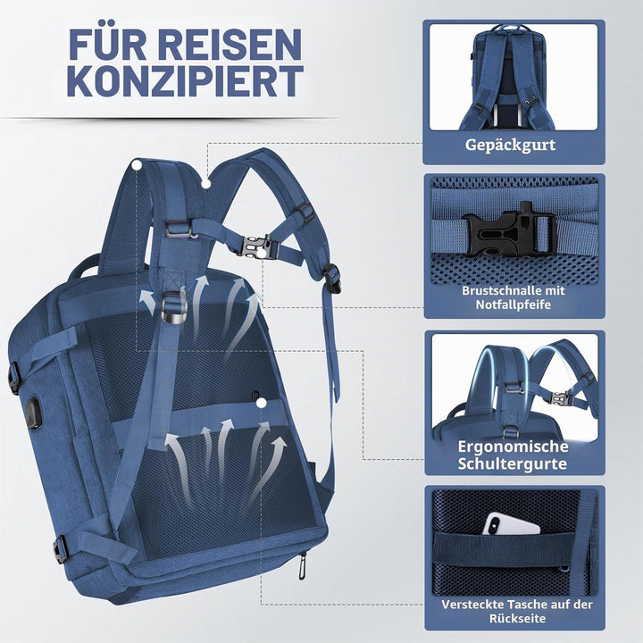 Leyrica Handgepäck Reiserucksack 45x36x20 für Easyjet, Rucksack Travel Backpack Wasserdichter Tagesr