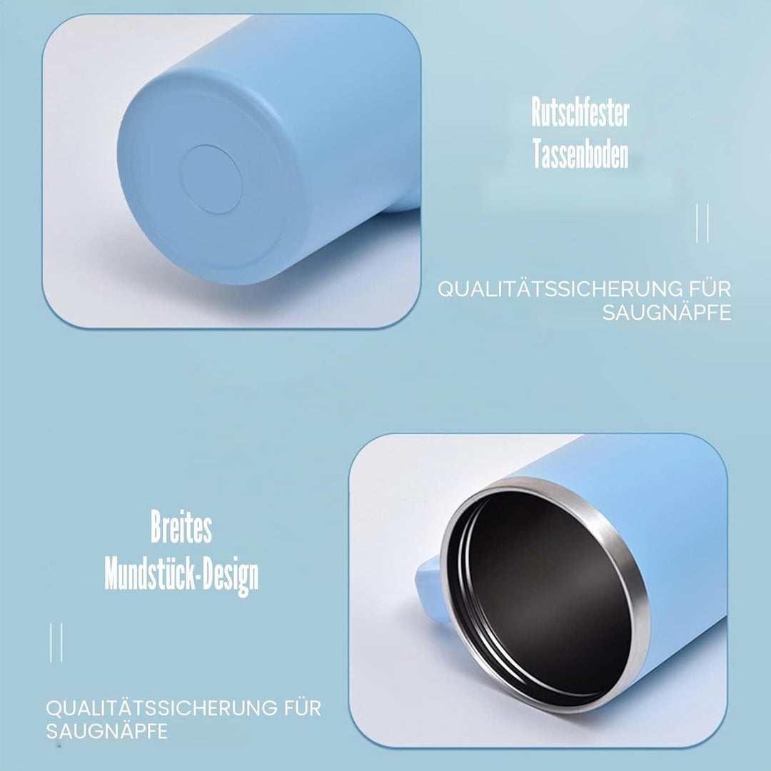 Reisebecher mit Strohhalm und Deckel, aus Edelstahl, doppelwandiger, vakuumisolierter Kaffeebecher f