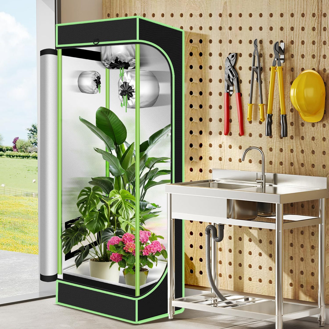 Fiqops Growzelt, 600D Oxford 60x60x180cm Grow Tent, Grow Box mit Beobachtungsfenster Lichtdicht und