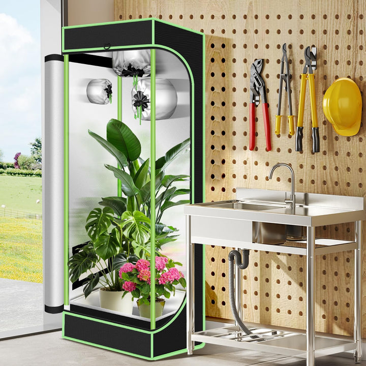 Fiqops Growzelt, 600D Oxford 60x60x180cm Grow Tent, Grow Box mit Beobachtungsfenster Lichtdicht und