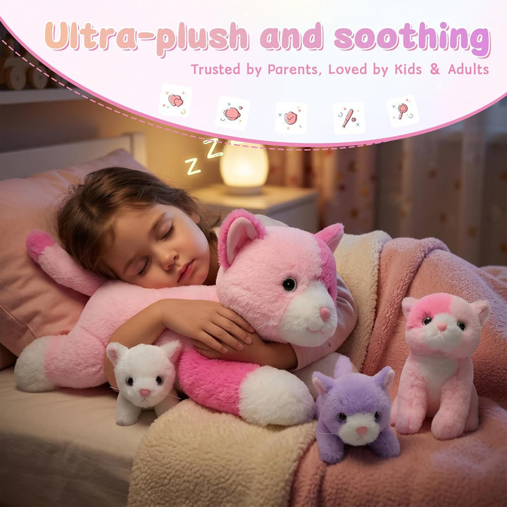 MorisMos gross Katze Kuscheltier mit Baby im Bauch, 35cm Weich Niedliche Katze Stofftier Plüschtier,