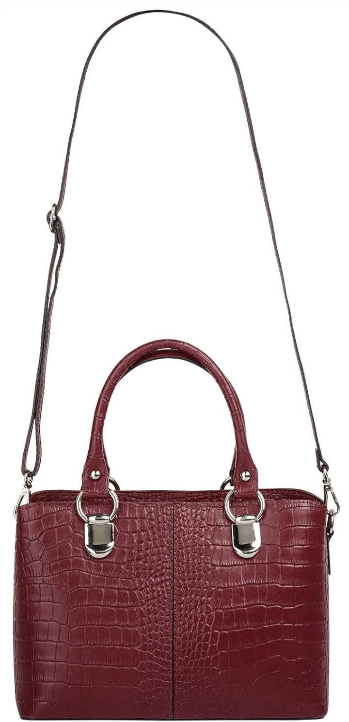 Umhängetasche Echt Leder Damen Made in Italy, Kroko-Optik Handtasche, Damen Schultertasche, elegante