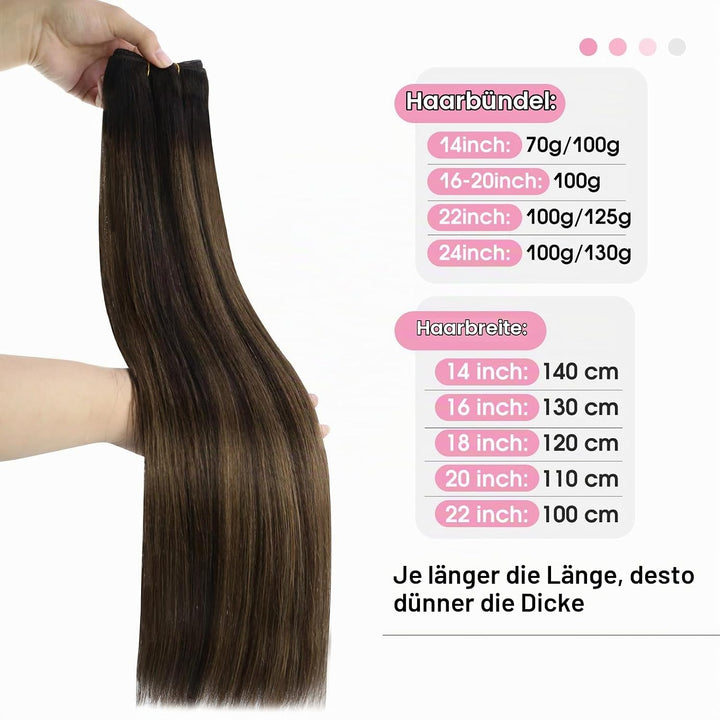 YoungSee Echthaar Tressen Braun Ombre Tressen Echthaar zum Einnahen Braun Ombre Haartressen Echthaar