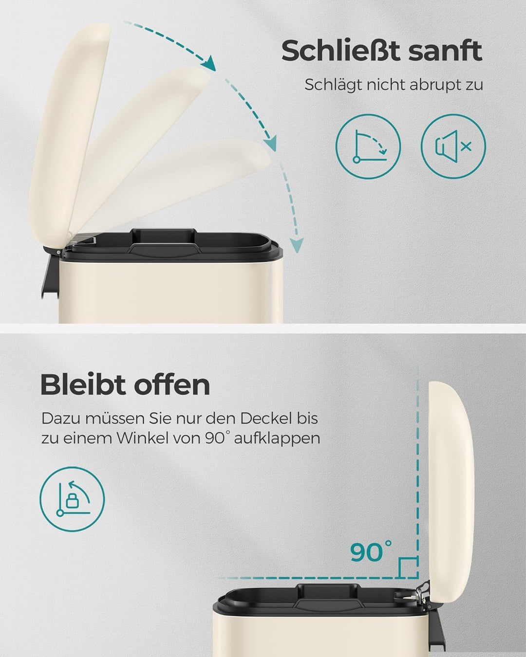 SONGMICS Mülleimer, 30 Liter Abfalleimer, Treteimer aus Stahl, mit Inneneimer und Deckel, Softclose,