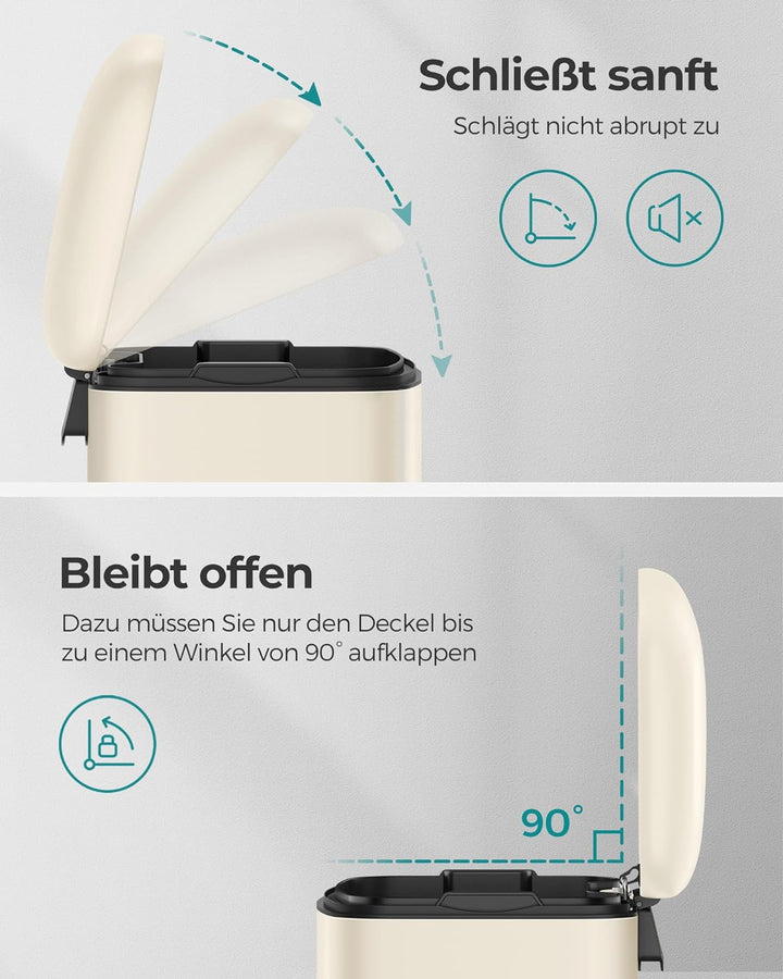 SONGMICS Mülleimer, 30 Liter Abfalleimer, Treteimer aus Stahl, mit Inneneimer und Deckel, Softclose,