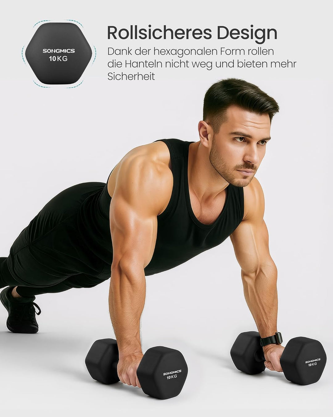 SONGMICS 2 Stück Hexagon Hanteln mit Neoprenbeschichtung für Krafttraining, Fitness, Zuhause 2 x 10