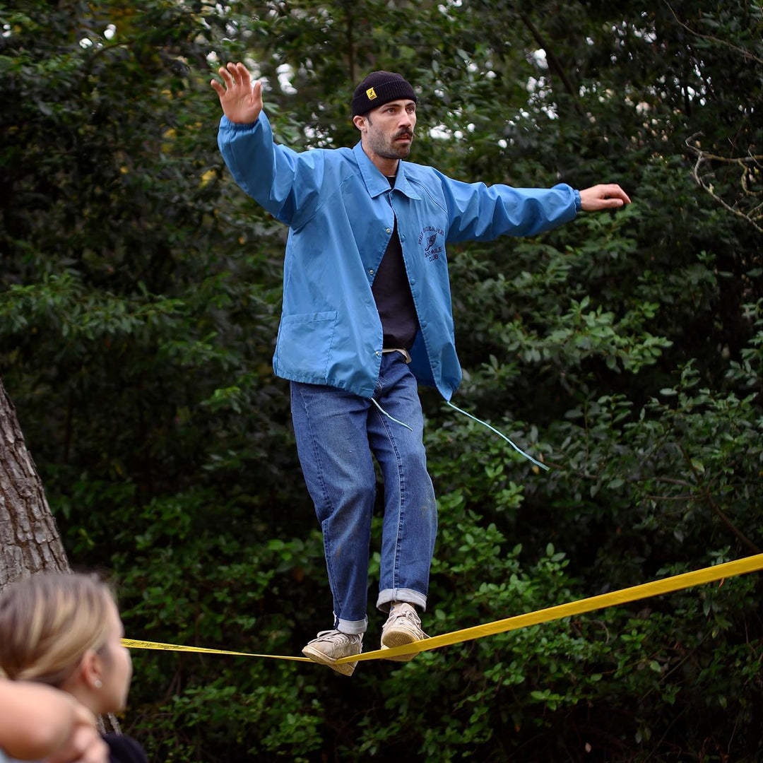 Gibbon Slacklines Classic Original Komplett-Set | 25m | TÜV Geprüft | Balance und Spass mit Trampoli
