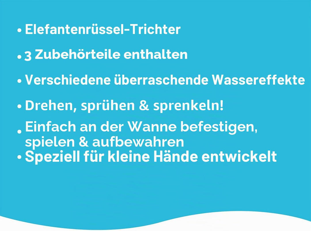 Yookidoo FunEleFun Fill ’N’ Sprinkle Badespielzeug – Elefantenrüssel-Trichter mit 3 austauschbaren A