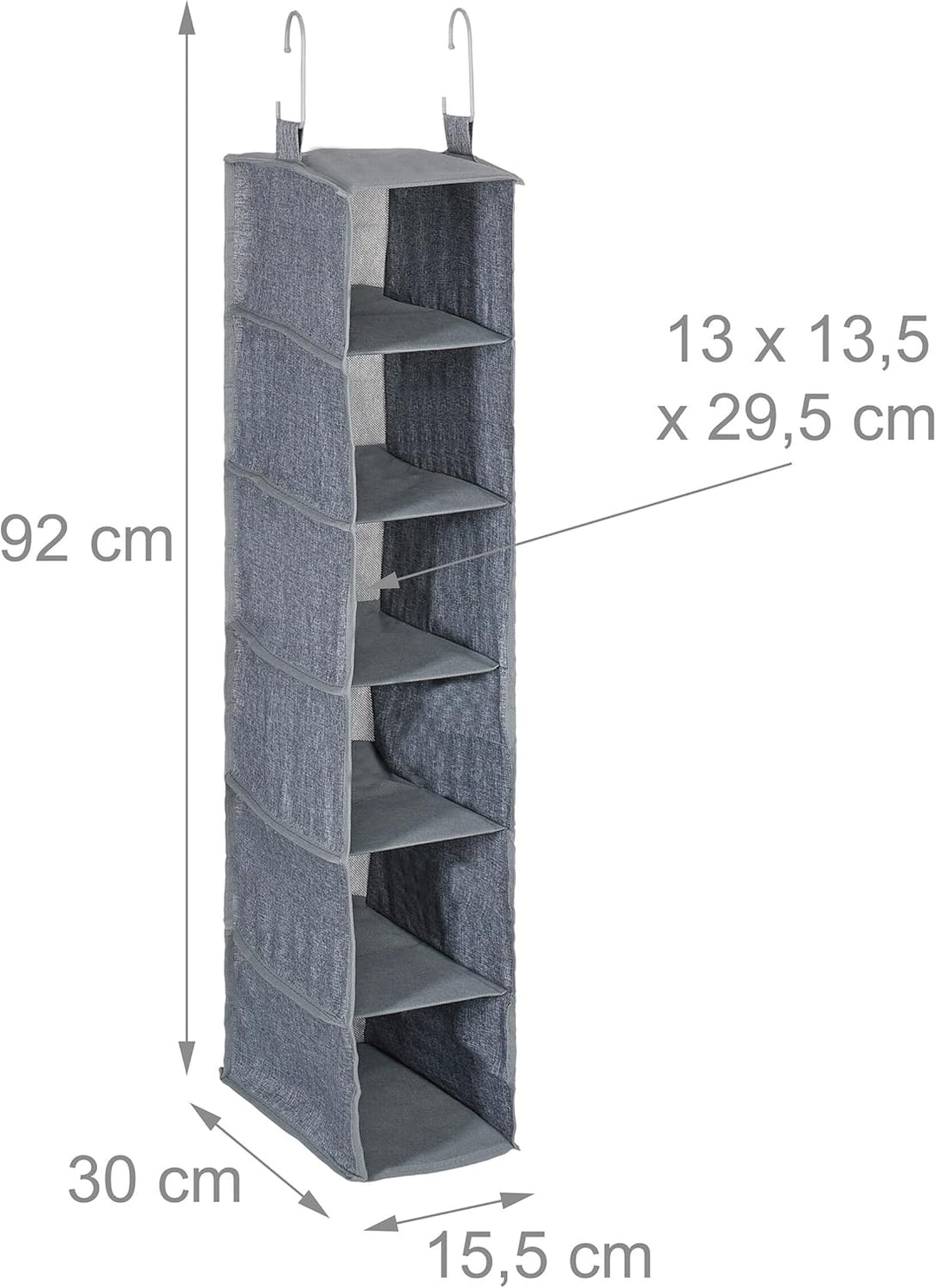 Relaxdays Kleiderschrank Hängeregal, 6 Fächer, Stoff, HBT: 92 x 15,5 x 30 cm, 2 Haken, Schrankaufbew