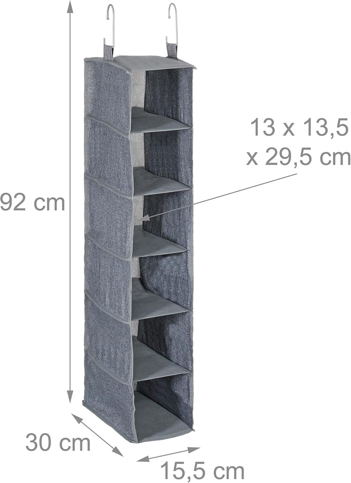 Relaxdays Kleiderschrank Hängeregal, 6 Fächer, Stoff, HBT: 92 x 15,5 x 30 cm, 2 Haken, Schrankaufbew