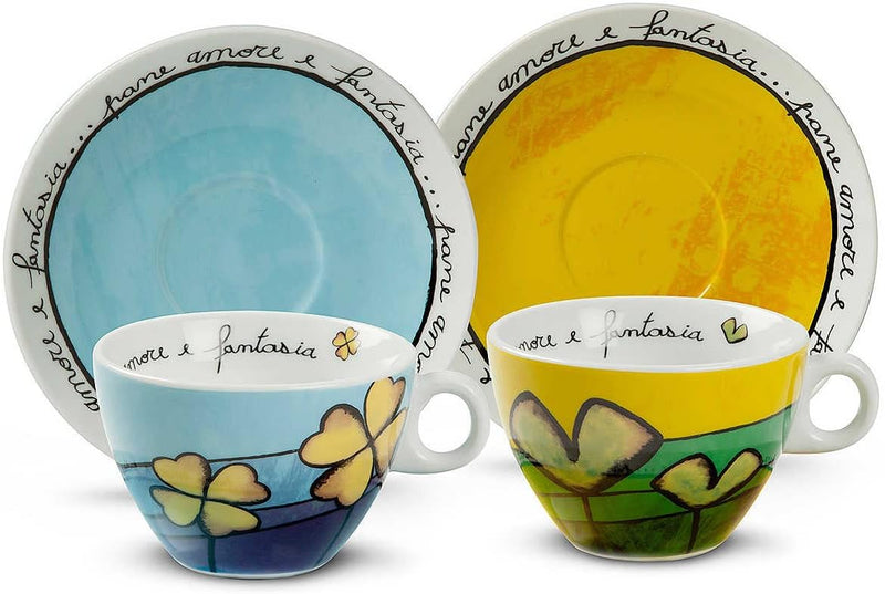 Egan PAF12/1C Set aus Cappuccinotassen, Porzellan, Hellblau/Grün, 4 Stück
