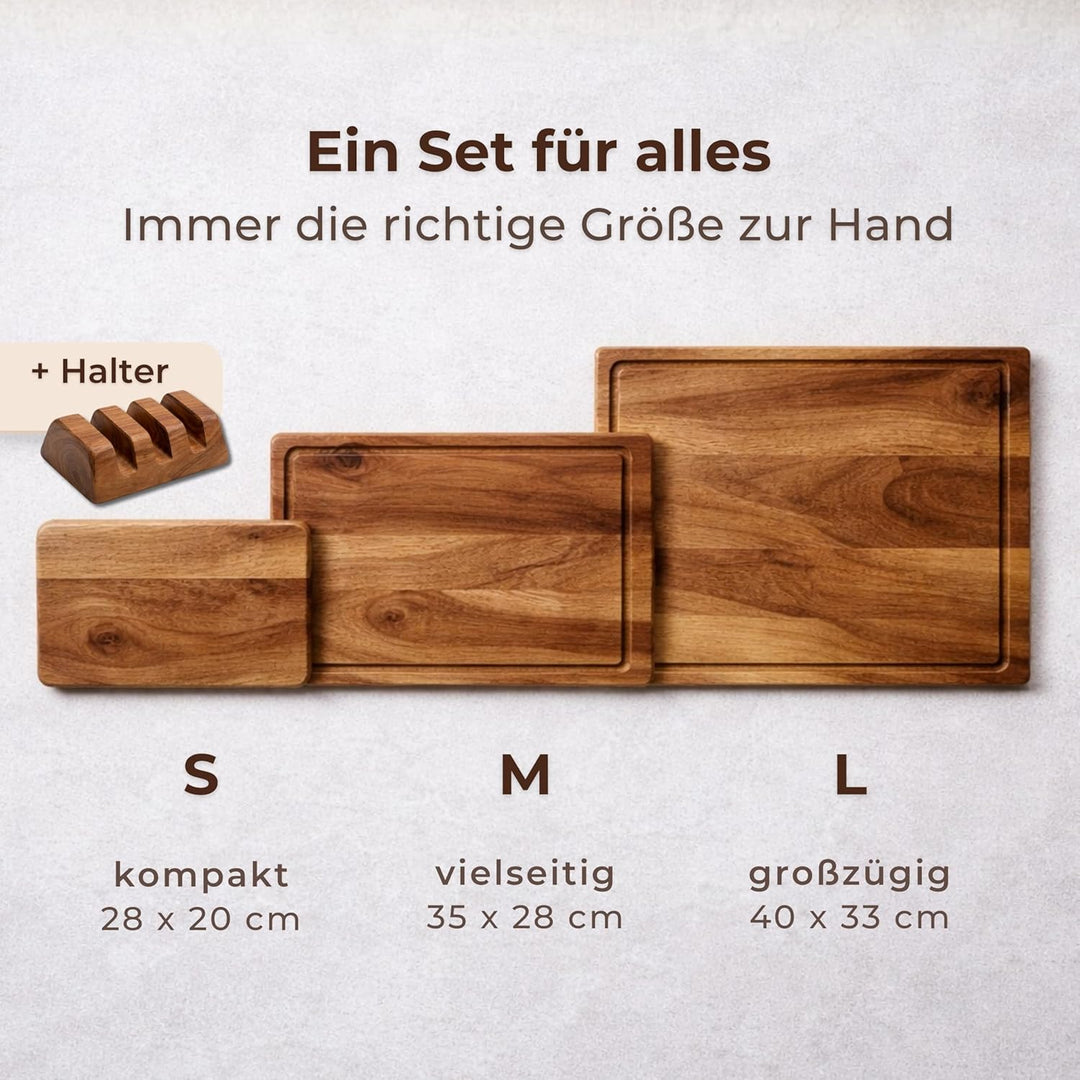 Schneidebrett Holz Set (3er) aus Akazienholz (40x33 / 35x28 / 28x20 cm) - Schneidebretter für die Kü