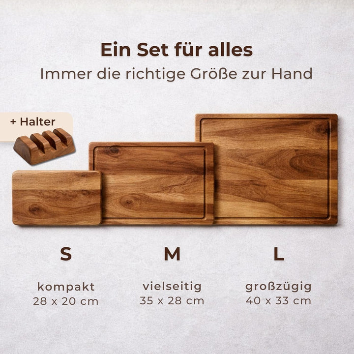 Schneidebrett Holz Set (3er) aus Akazienholz (40x33 / 35x28 / 28x20 cm) - Schneidebretter für die Kü