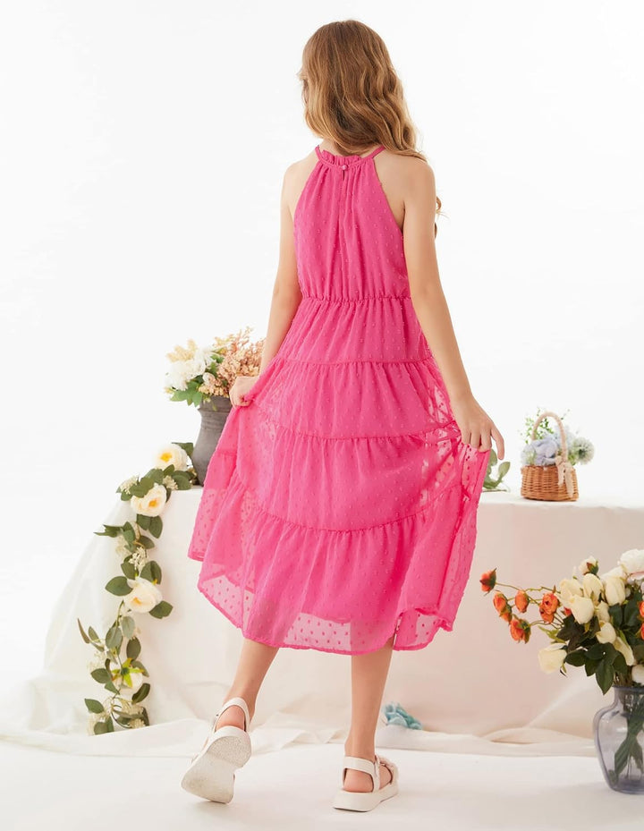 GRACE KARIN Mädchen Prinzessin Kleider Neckholder Swiss Dot Kleid Party | Midilang,Neckholder,Elasti