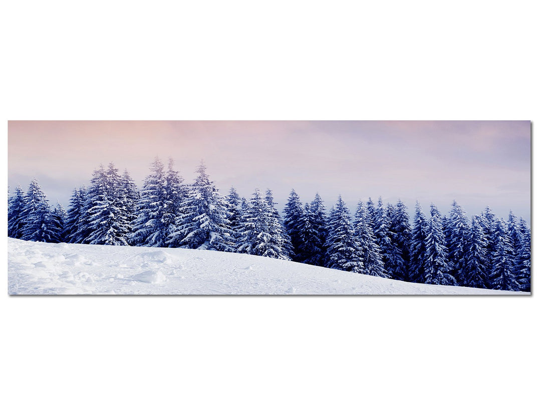 Paul Sinus Art Panoramabild auf Leinwand und Keilrahmen 150x50cm Winterlandschaft Wald Sonne Wolkenh