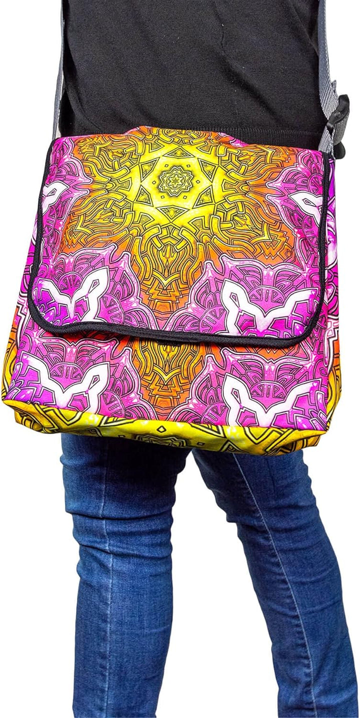 PSYWORK Schwarzlicht Umhänge Tragetasche Neon Shining Star Neon UV-aktiv wasserabweisend